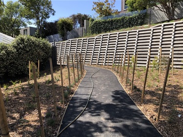 Wall and bitumen pathway