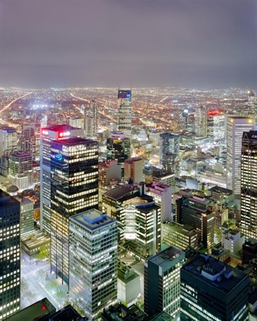 Night photo of Melbourne looking east from the Rialto Tower