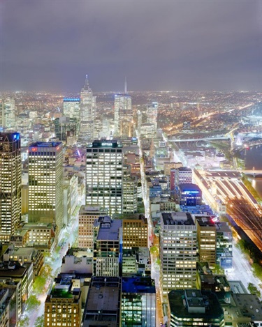 Night photo of Melbourne looking east from the Rialto Tower