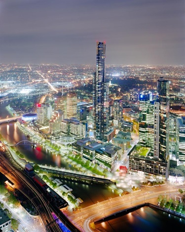 Night photo of Melbourne looking east from the Rialto Tower