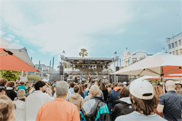 Crowd enjoying performers on stage