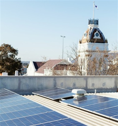 Solar panels on the roof of Council's townhall rooftop